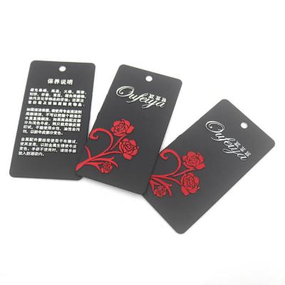 Custom Personalized Name Card Size Printed Rose Brand Logo Black Plastic Hang Tags for Dresses