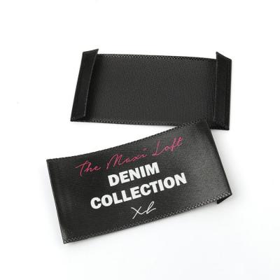 End Fold Tags Custom Printed Brand Logo Black Satin Labels with Size