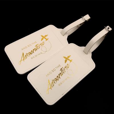 New Design Customized Luxury Golden Foil Printing Souvenir Airline Brand Logo PU Real  Leather Luggage Tags for Gifts