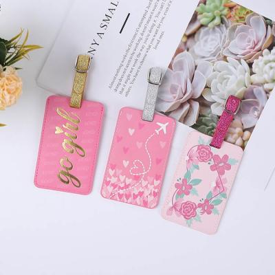 Hawaii Style Souvenirs Custom New Cute Cat Shape Design Printing Flower Logo Pink Shiny PU Leather Luggage Tags for Girls
