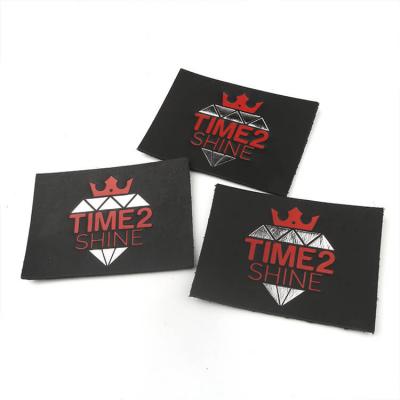 Custom Shiny Silver Foil Printed Logo Real Black Leather Patches