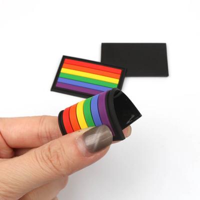 Sew On Washable Tags Custom 2D Embossed Colorful Rainbow Small Mini PVC Rubber Patches for Bags