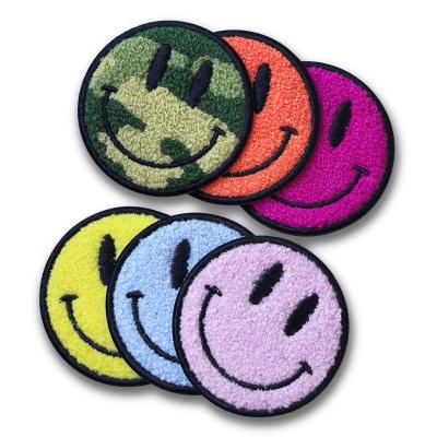 Child Clothing Custom Chenille Logo Iron on Embroidery Heat Transfer Patches Cute Smiling Face Patches Embroidery for Garments